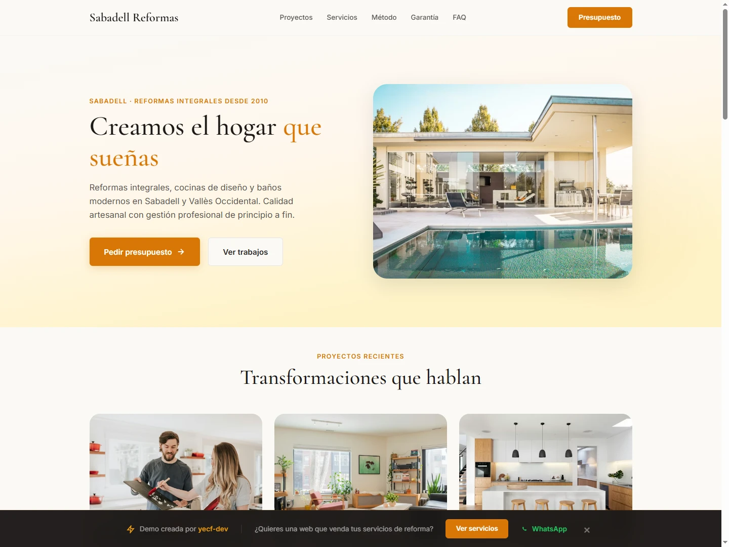 Captura demo Empresa de Reformas — sector Construcción / Diseño